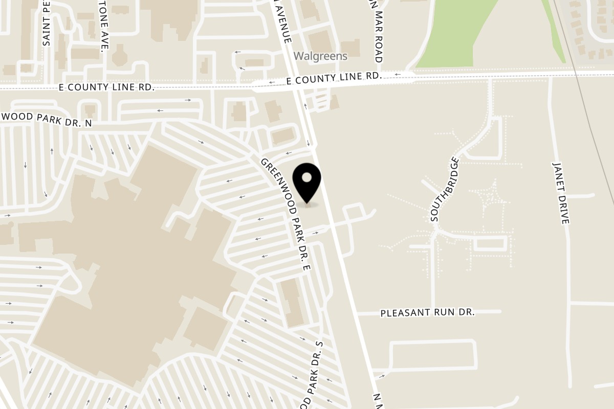 Map showing the location of The NY Slice on 1201 Greenwood Park E Dr in Greenwood